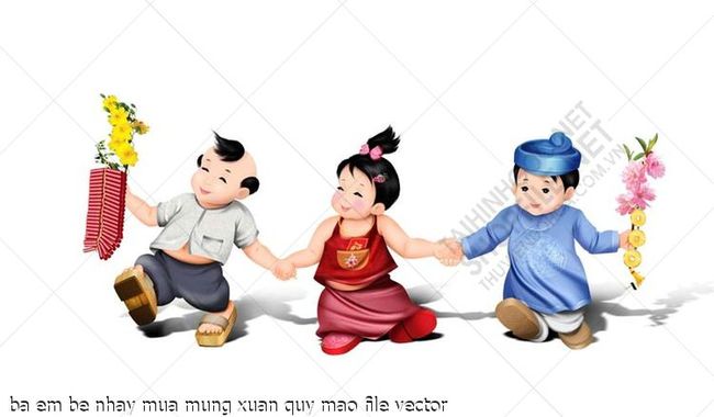ba em be nhay mua mung xuan quy mao file vector